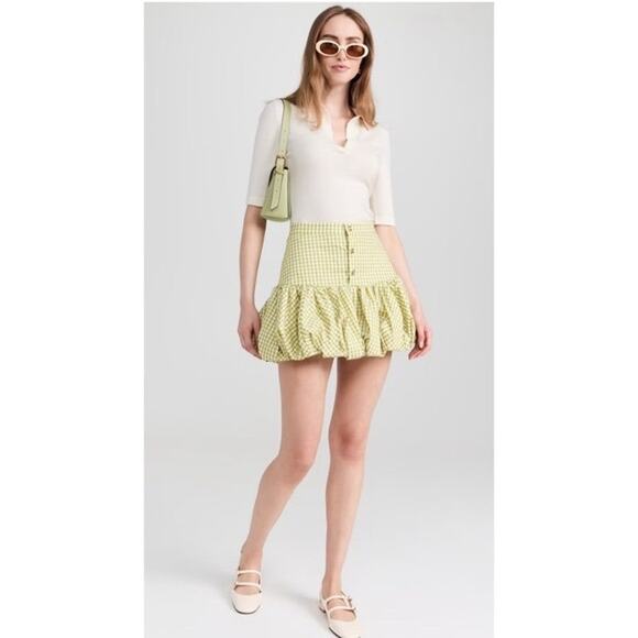 NWT CAROLINE CONSTAS Green White Gingham Checkered Reina Bubble Mini Skirt S - Picture 1 of 15